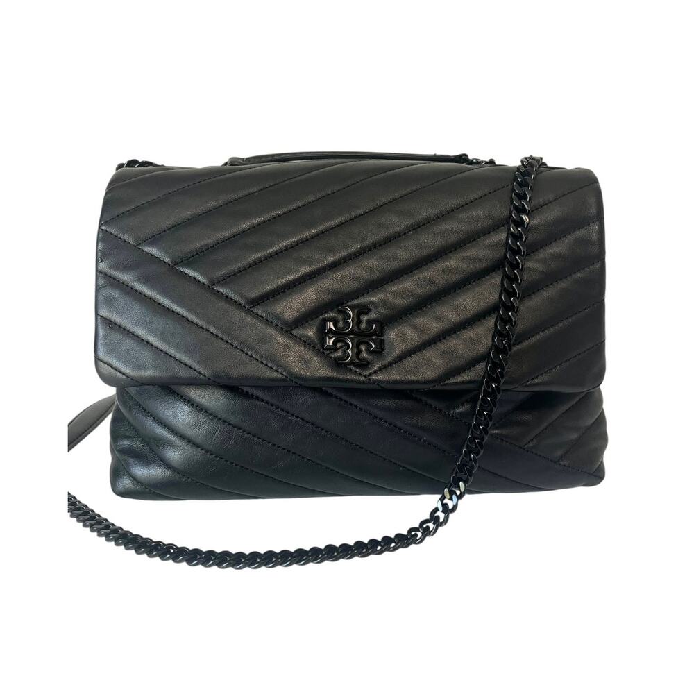 Tory Burch Kira Chevron Quilted Leather Convertible Shoulder Flap Bag Black